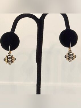 Two-Tone Silver and Gold Bead Drop Earrings Garnet Stones